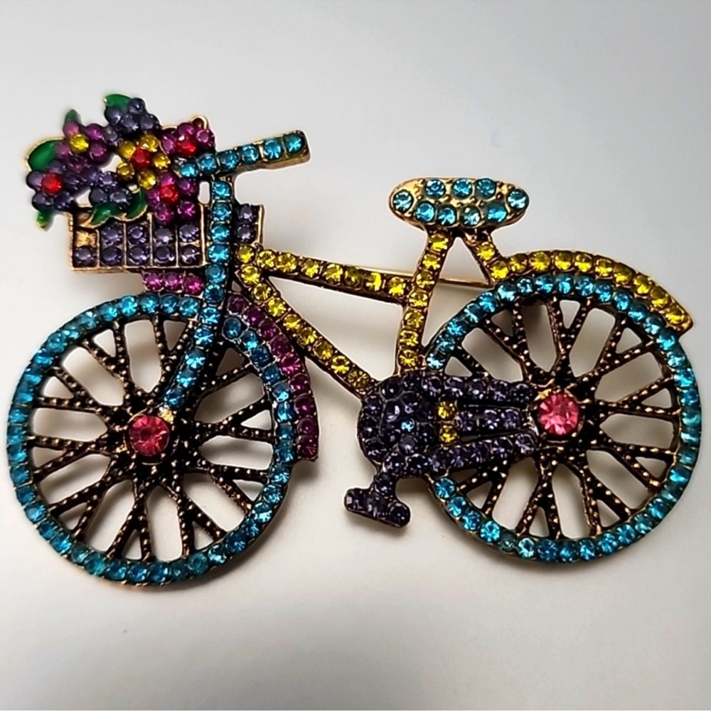 Bicycle Brooch Loaded with Gemstone And Filled With Summer Whimsy